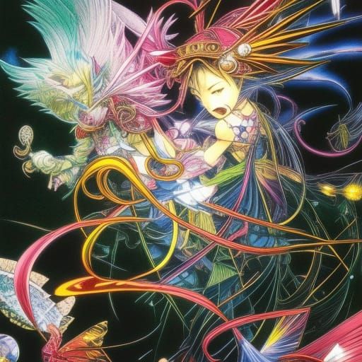 Divinization in Yoshitaka Amano Style, Colored