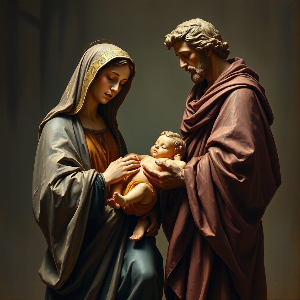 Renaissance Nativity Scene in Oil Painting Style