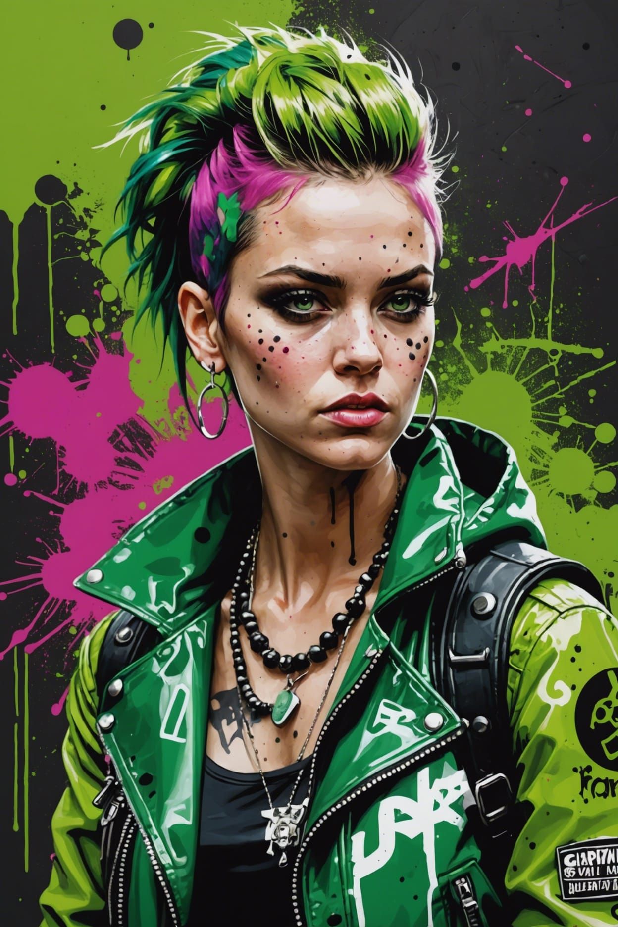 Punk Rock Woman Portrait in Graffiti Art Style