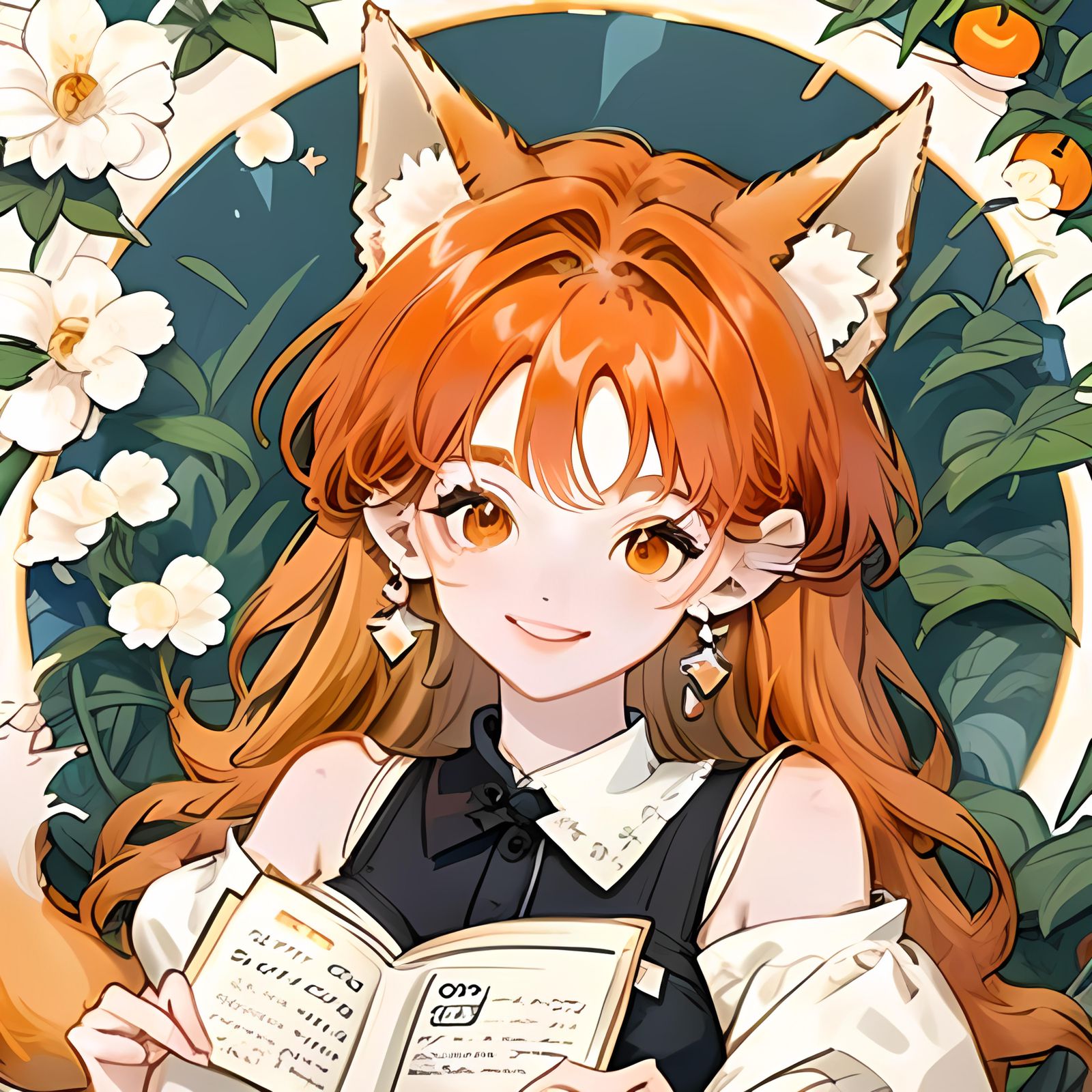 Anime Girl Writes Book with Fox Ears