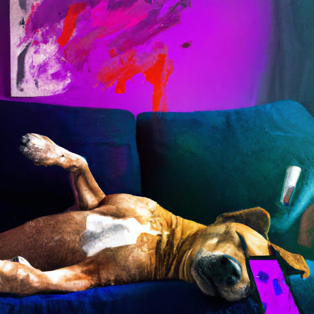 Dog Relaxing on Couch Watching Netflix