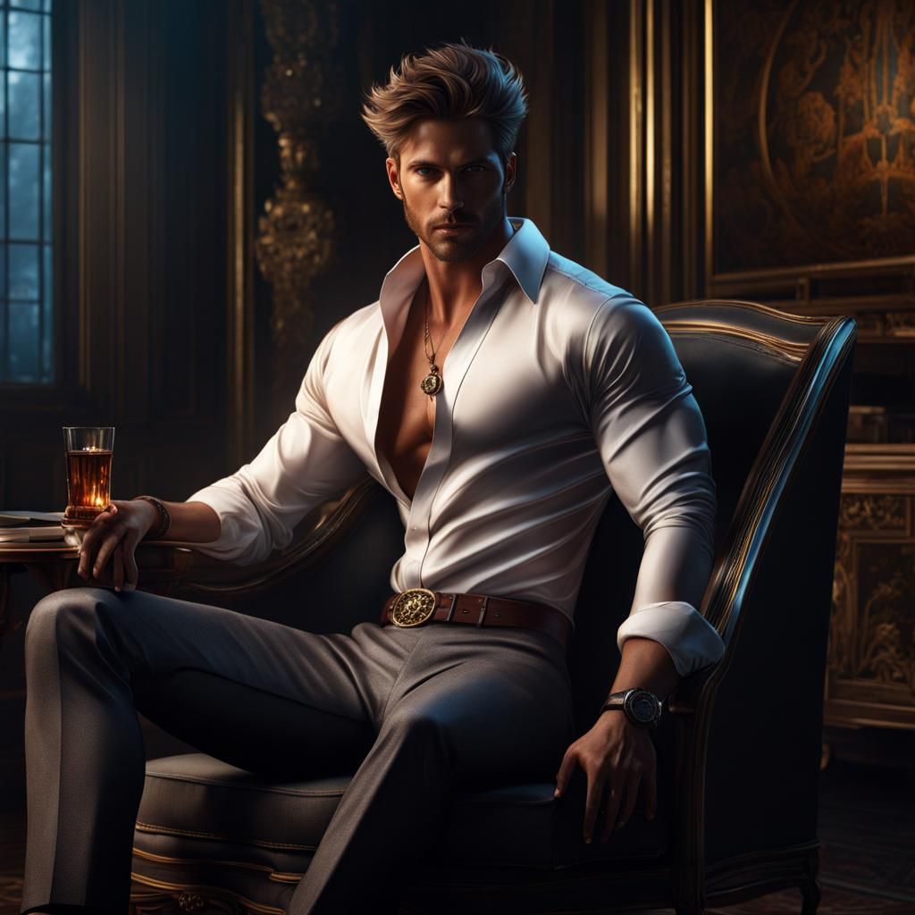 Provocative Portrait of a Man, Detailed Fantasy Art