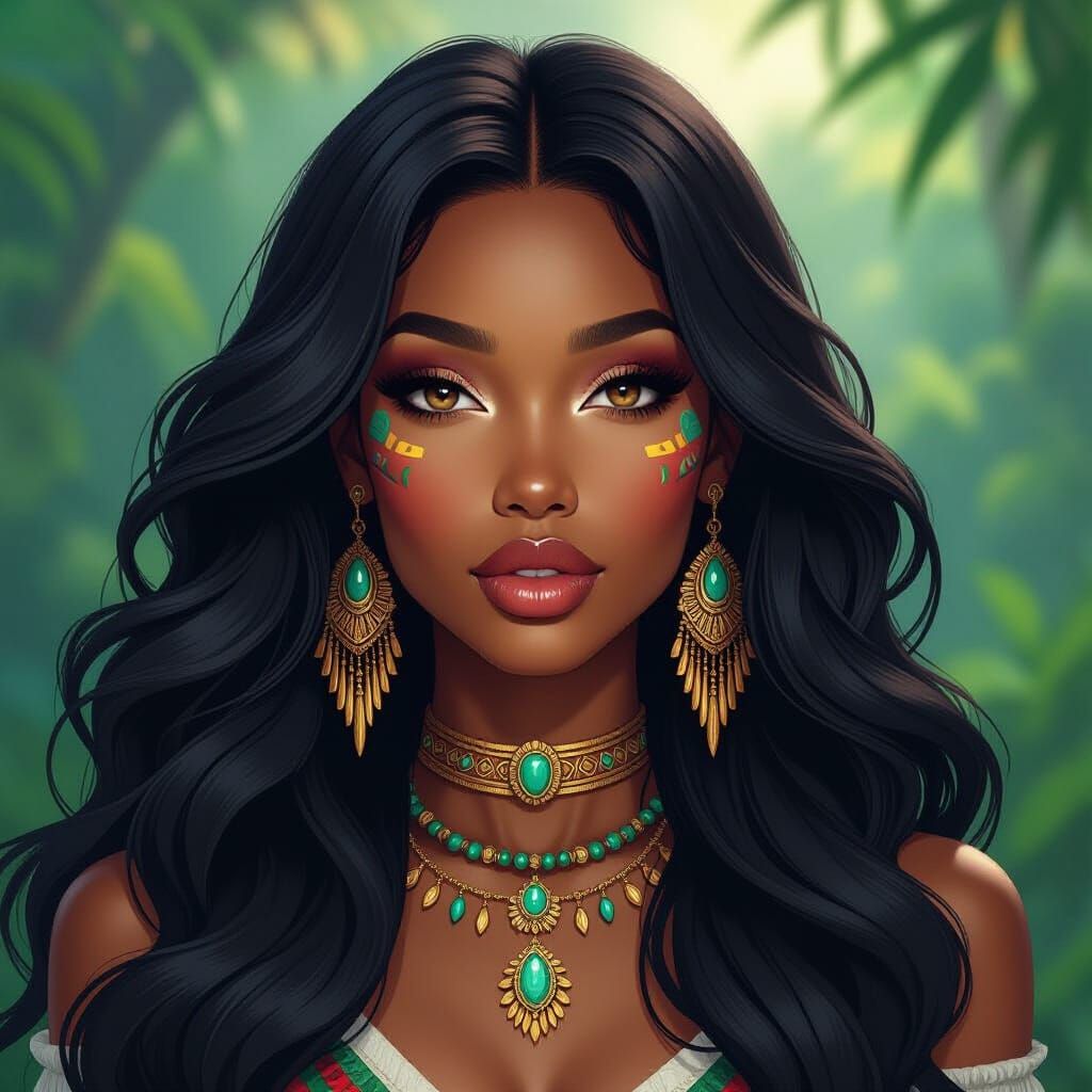 Ethereal Portrait of African Woman in Art Nouveau Style