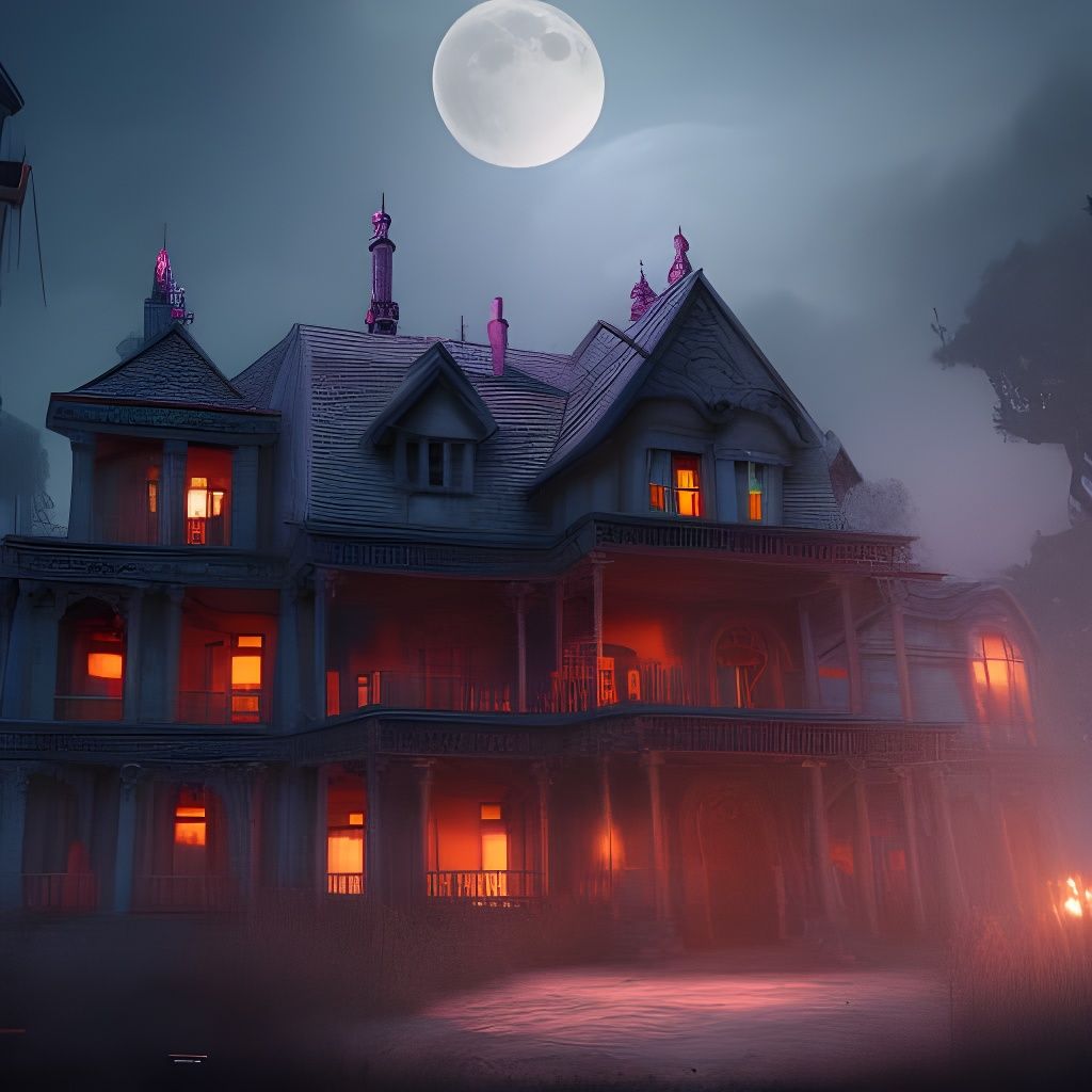 Haunted House Under Moonlight in Detailed Matte Painting