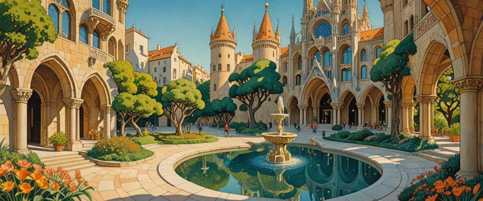 Whimsical Fantasy Architecture in Watercolor and Gouache