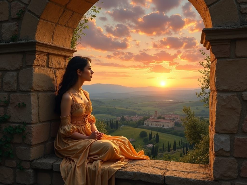 Renaissance Princess in Golden Tuscan Sunset