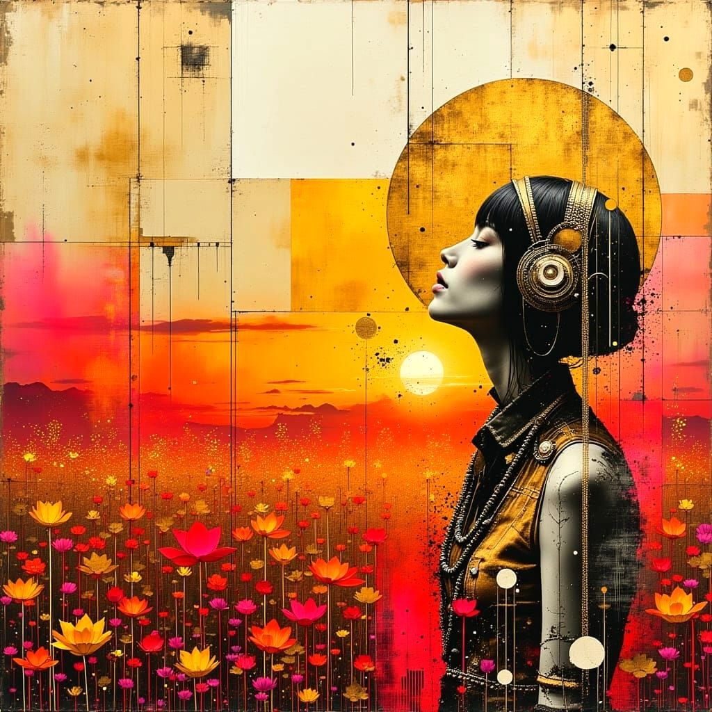 Bohemian Woman in Vibrant Wildflower Meadow