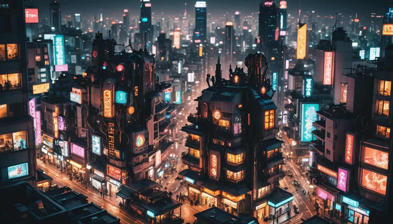 Biopunk Cityscape: Cyborg Animals in Neon Streets