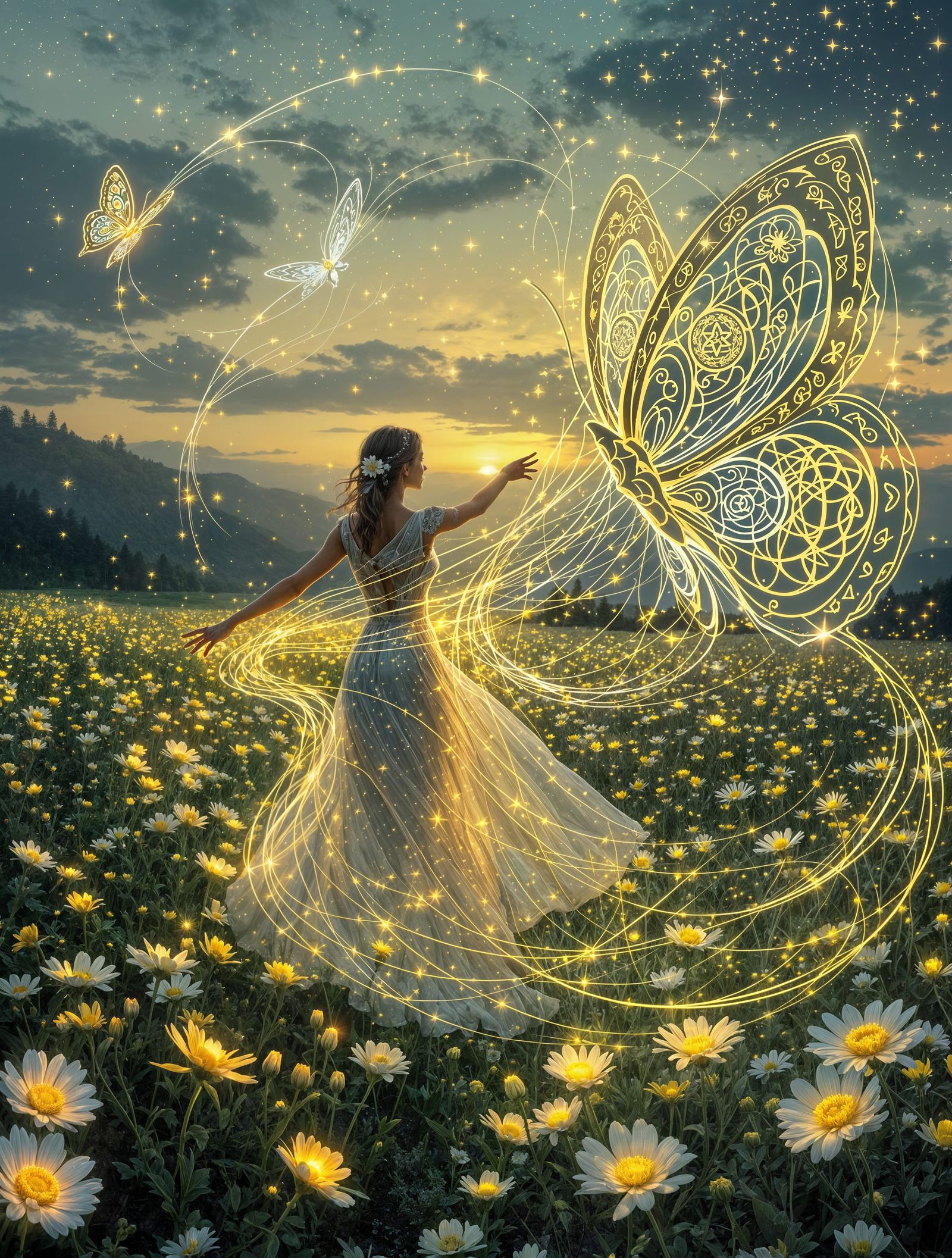 Mystical Norwegian Countryside Scene with Radiant Wildflower...