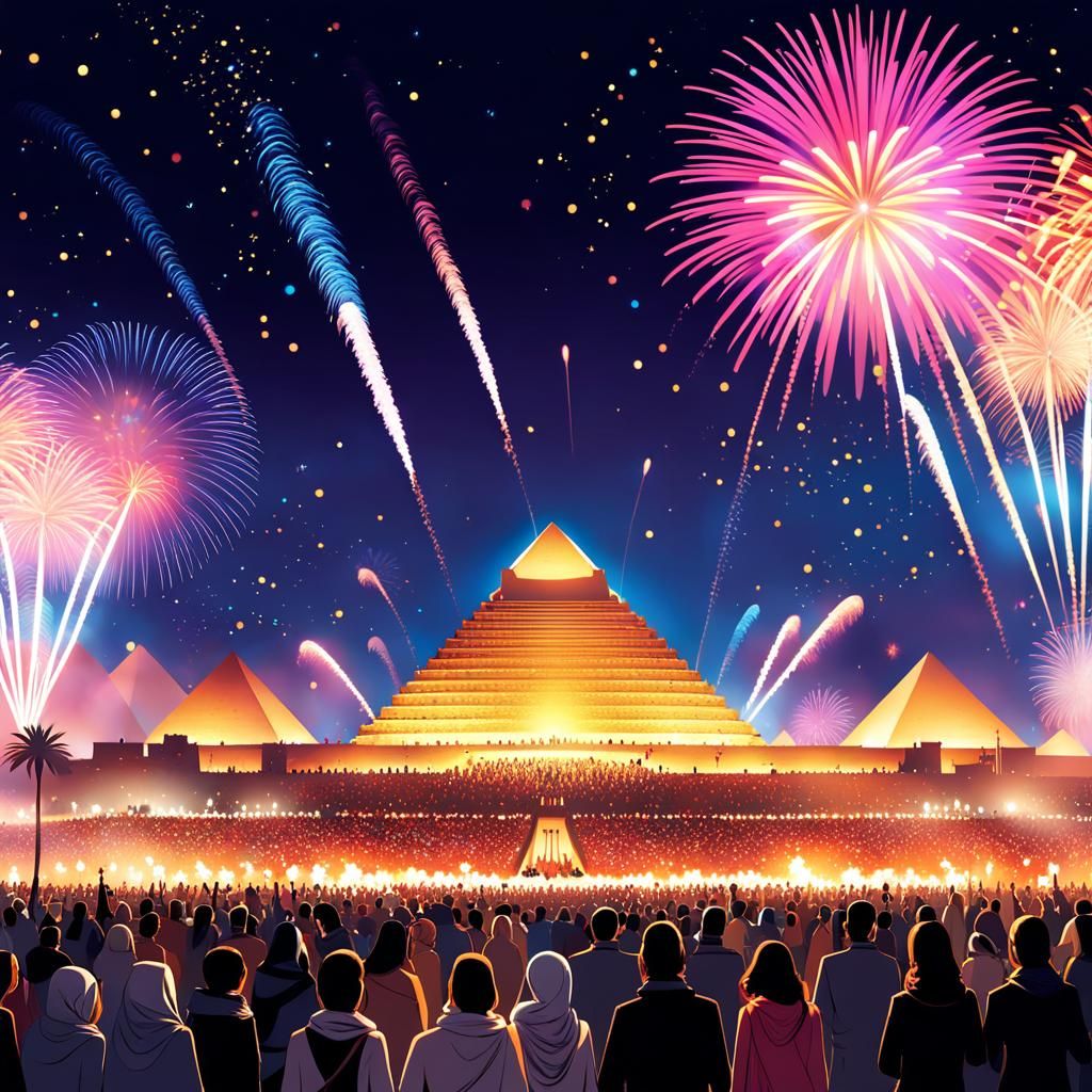 New Year's Eve Fireworks over Pyramids, Illustrated