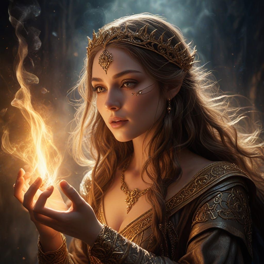 Enchantress Casting a Spell in Magical Realism