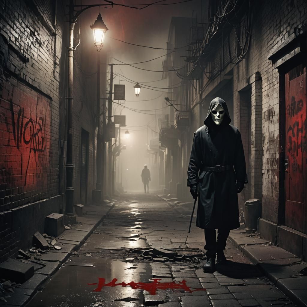 Menacing Figure in Mask: Dark Fantasy Matte Painting