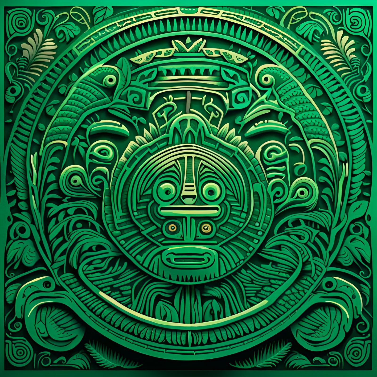 Aztec/Mayan Rainforest Linocut Print as Digital Matte