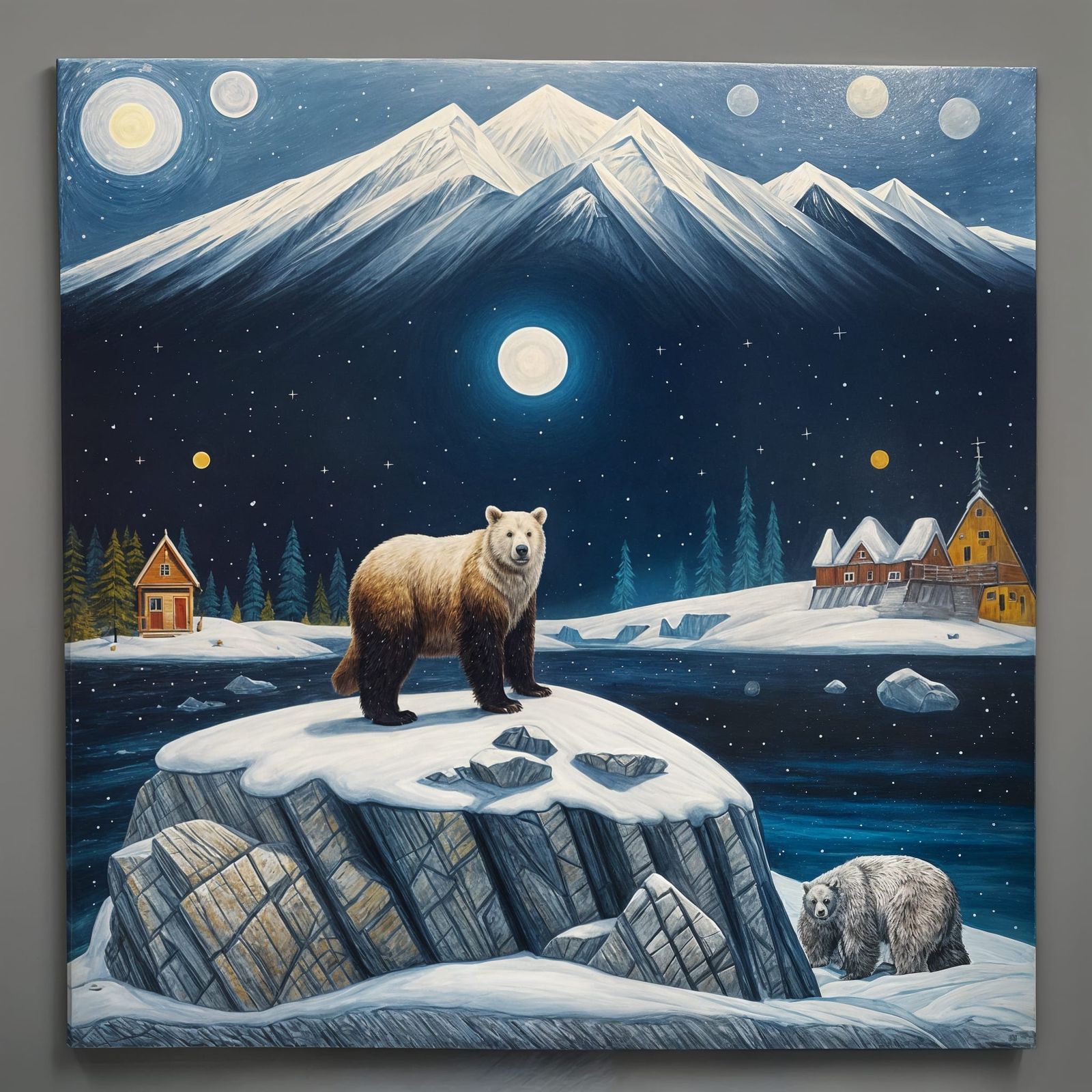 Alaska Inspired Painting of White Bear in Chagall Style