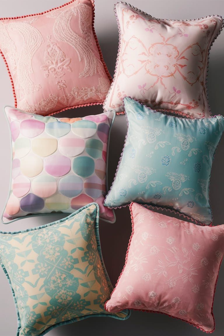 Luxurious Pastel Pillows in Hyperrealistic Print Advertiseme...