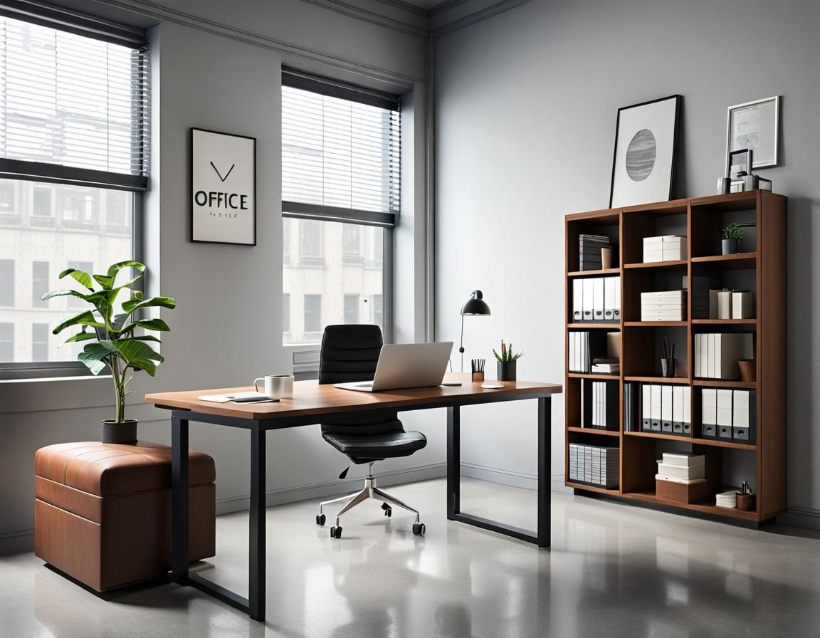 Minimalist Office Scene with Laptop and Coffee