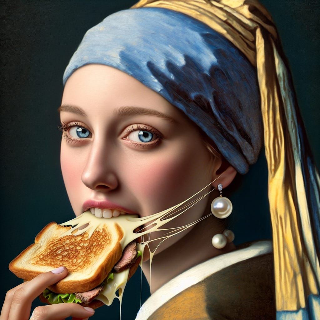 The Girl With Pearl Earring, Eating A Grilled Cheese Sandwich,