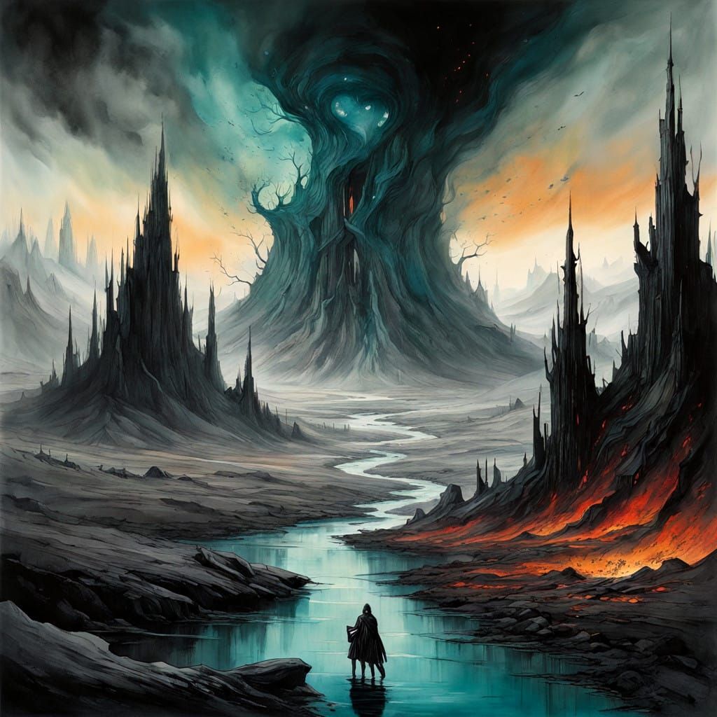 Mystical Prophet in a Haunting, Surreal Landscape