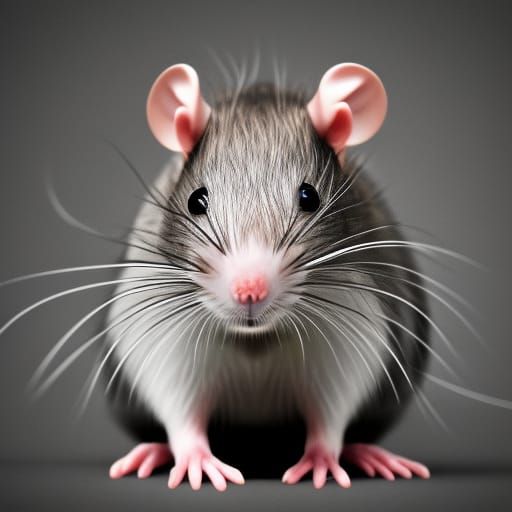 Cute Fluffy Rat Portrait in 3D