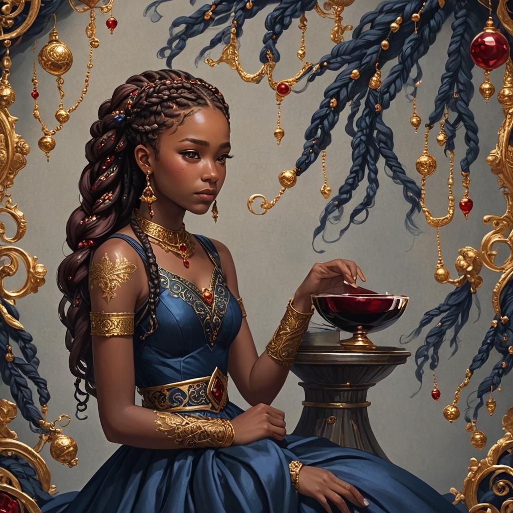 Noble Lady in Blue Gown, High-Fantasy Art