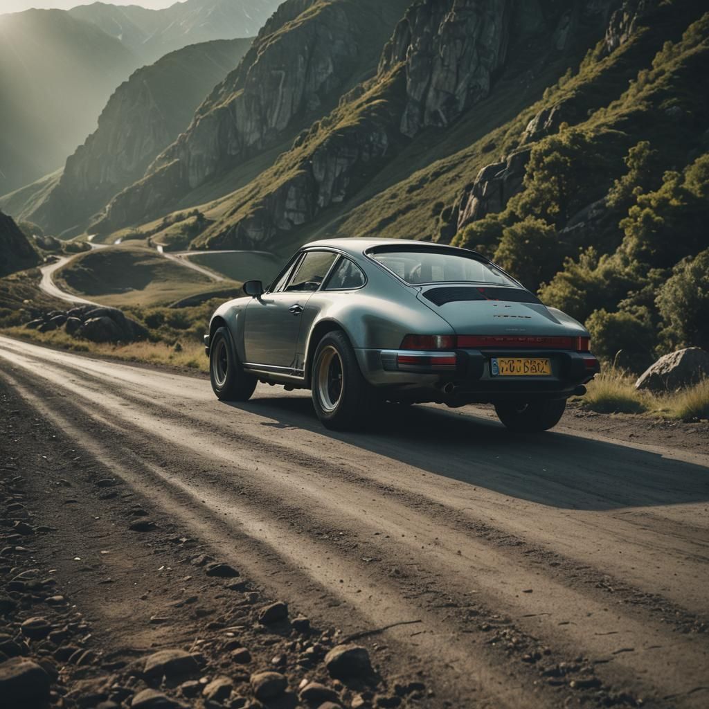 Cinematic Porsche Film Still in Dramatic Lighting
