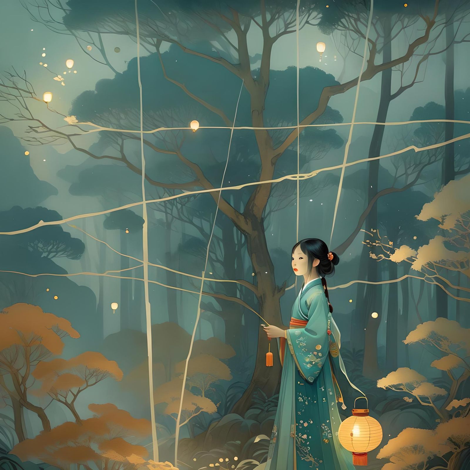 Fantasy Woman in Flowing Landscape Illustration