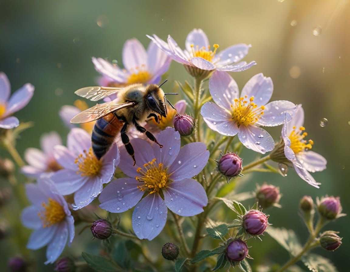 Soft Focus Impressionist Macro Photography of Bees and Wildf...