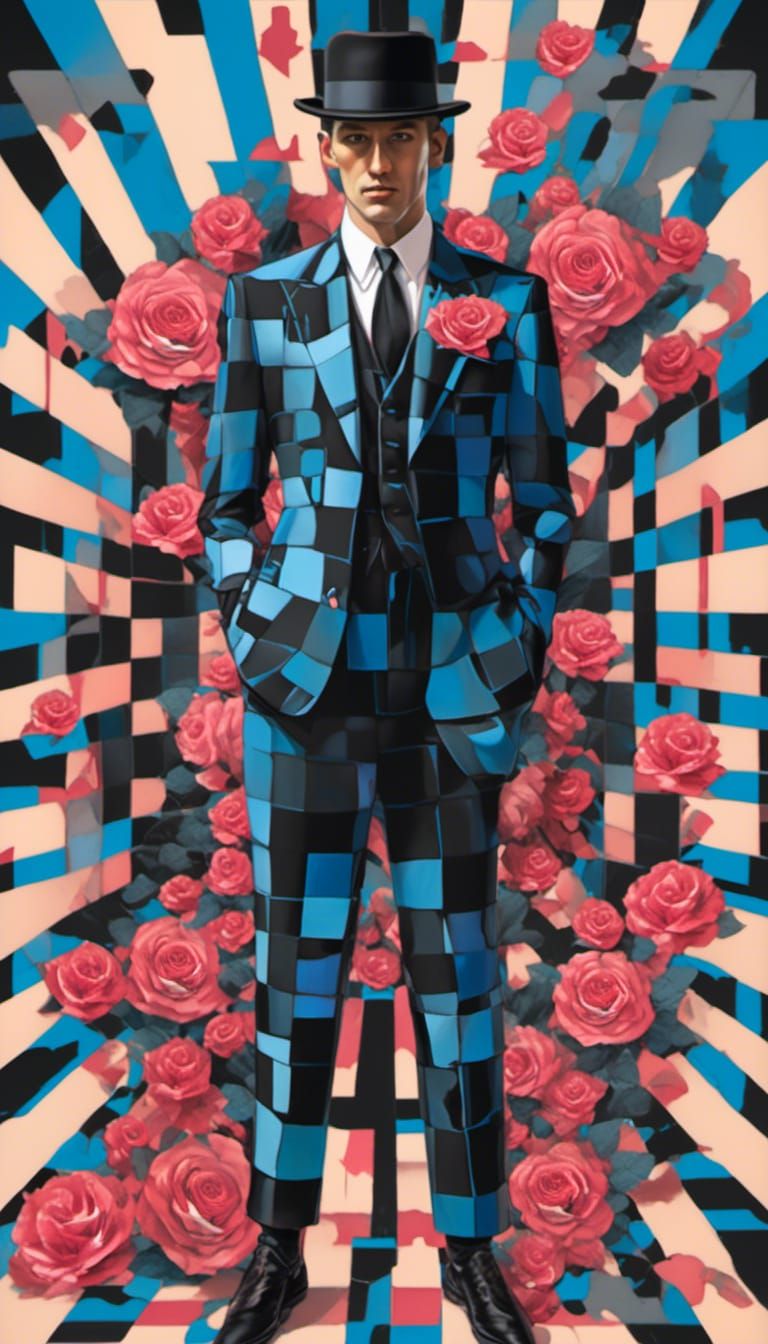 Man in Zoot Suit with Digital Art Rose