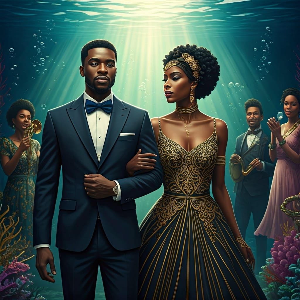 Underwater 1920s Jazz Club Wedding: Hyperrealistic Splash Ar...