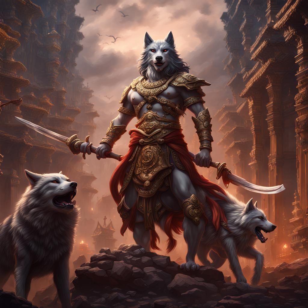Hinsa, God of Violence, Riding a Wolf