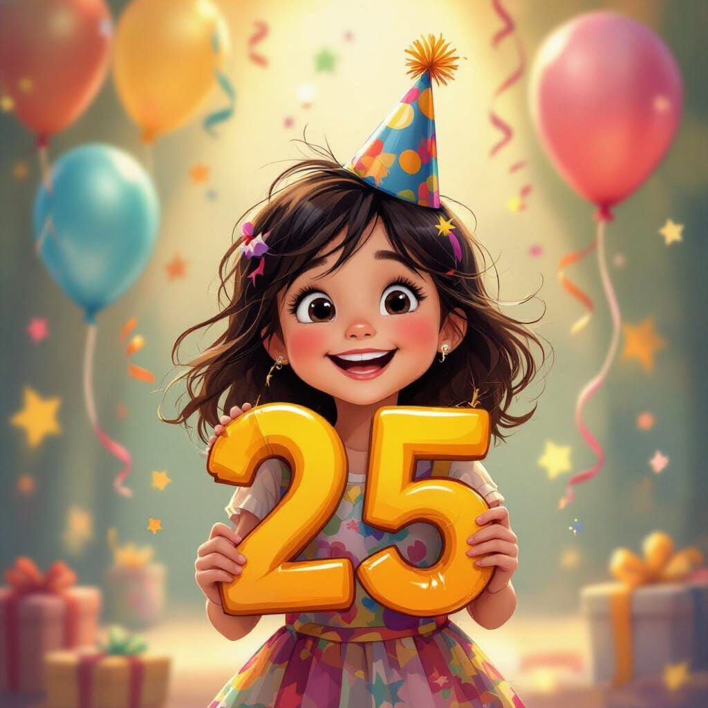 Joyful Girl Celebrates Birthday With Number 25