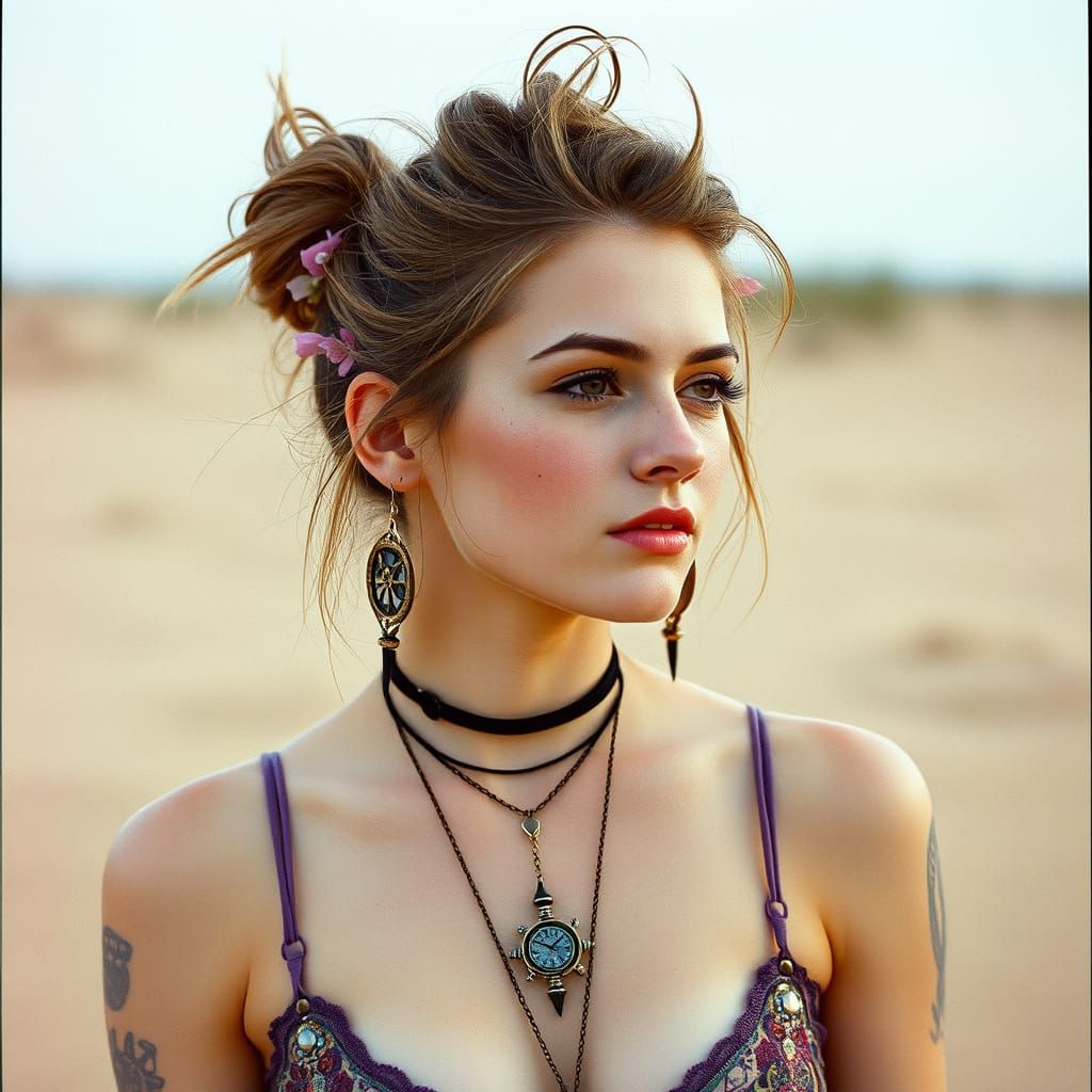 Bohemian Woman Portrait with Steampunk Accents
