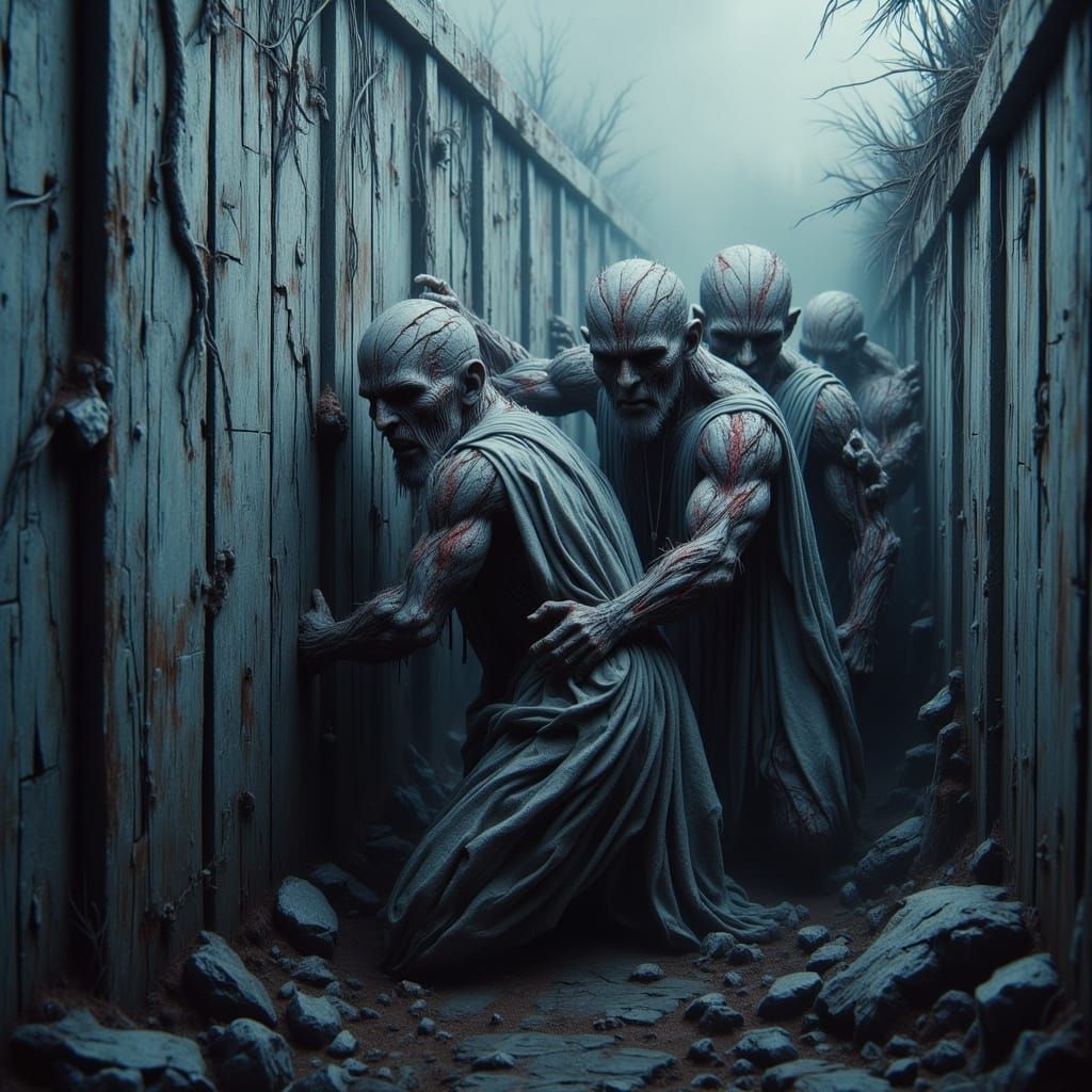 Undead Horde at Rusty Fence: Apocalyptic Scene