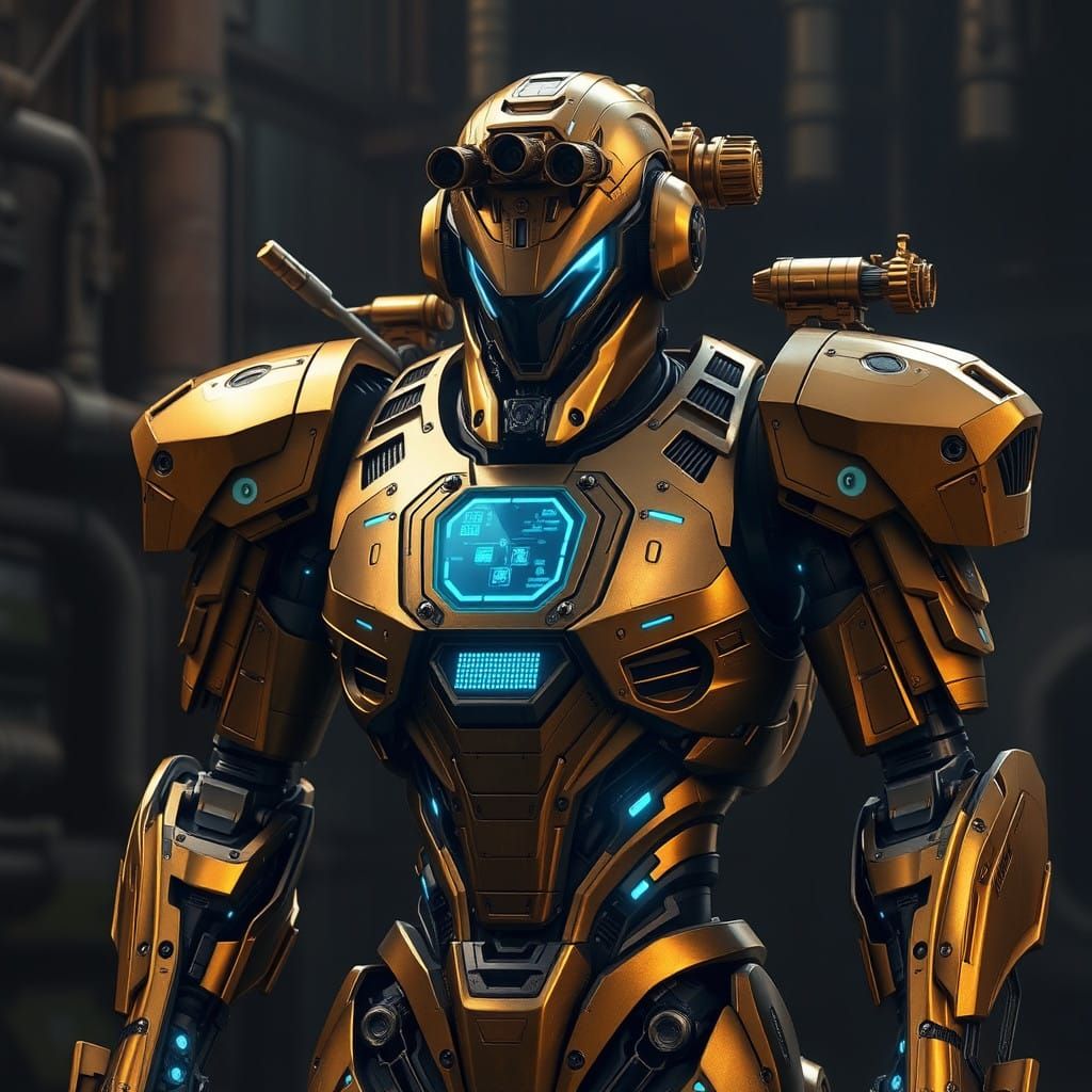 Cyberpunk Combat Automaton in Industrial Futurist Style