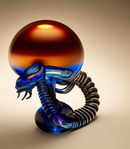 Xenomorph Encased in Blue Crystal Hyperrealism