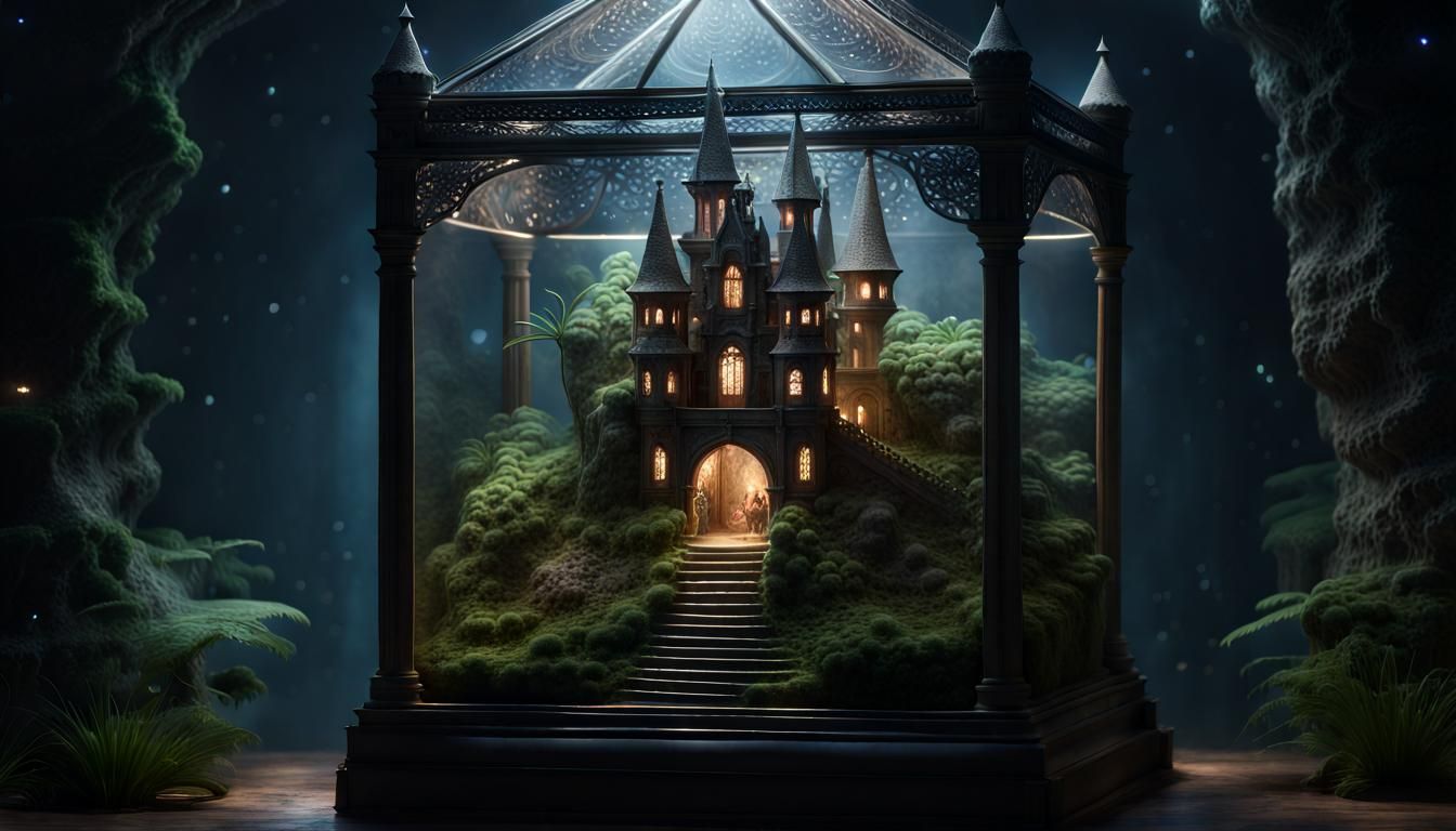 Fantasy Castle Terrarium with Cosmic Night Sky