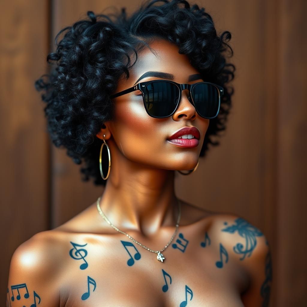 Woman with Musical Note Tattoos