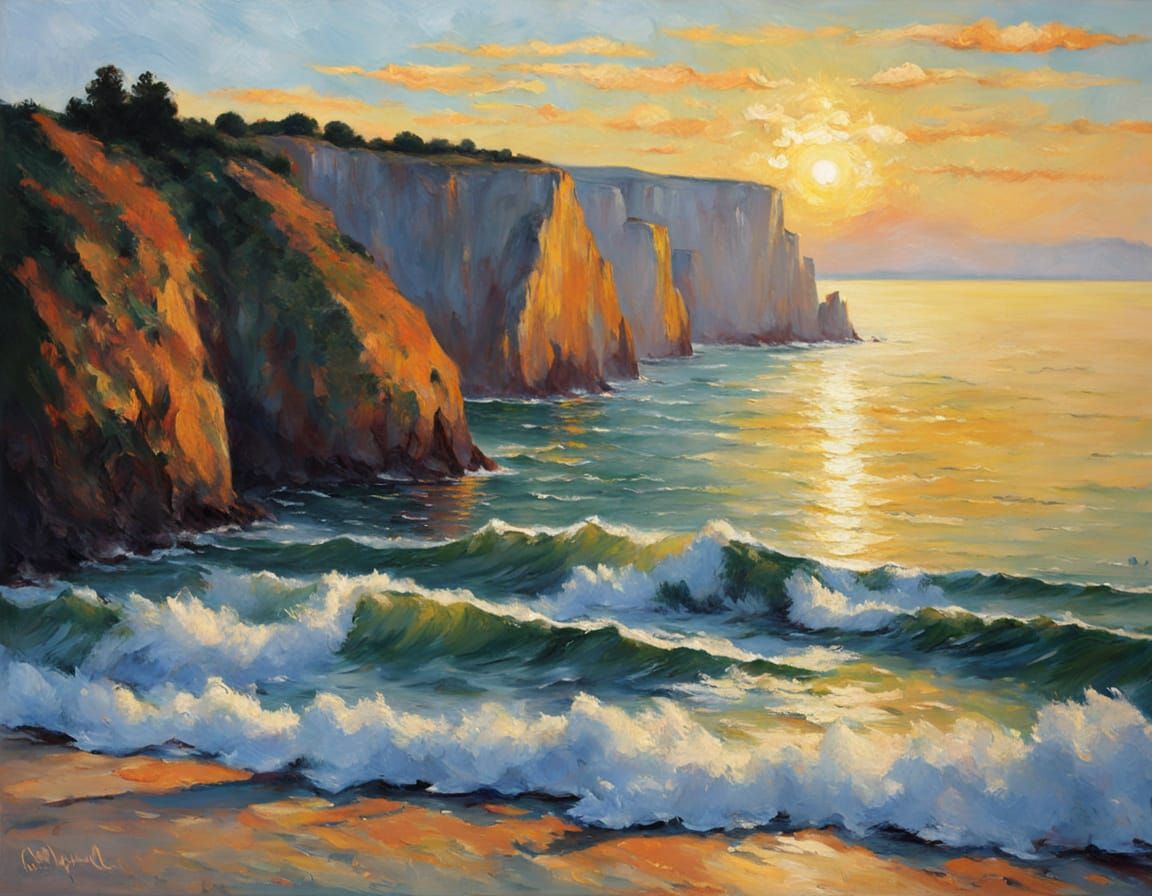 Monet-Inspired White Cliffs Under Sunny Skies