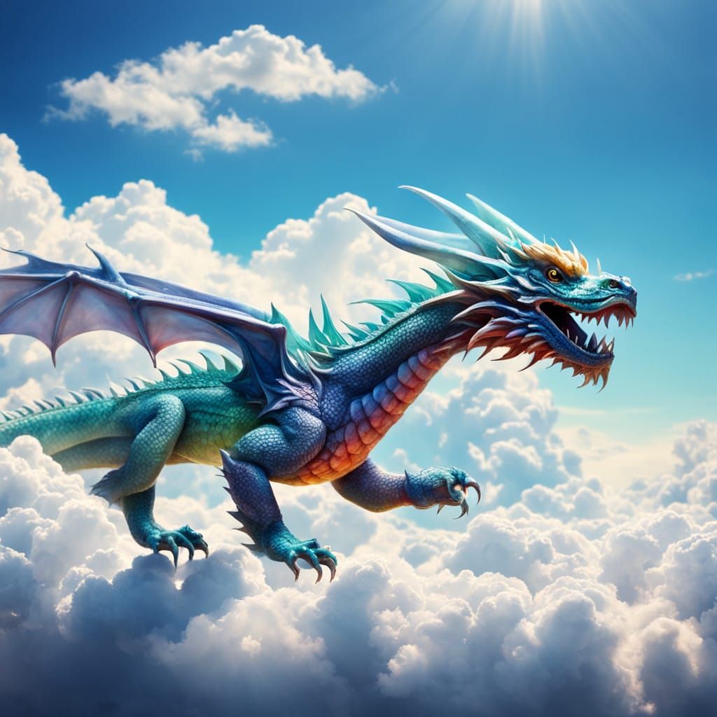 A Tiny Dragon Soars Amidst Heavenly Sunshine