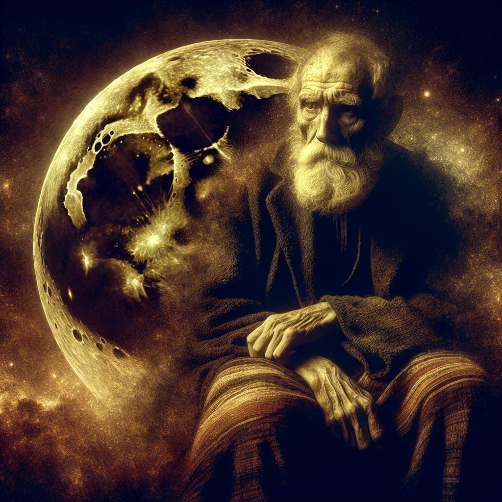 Ominous Old Man on the Moon in Vintage Style