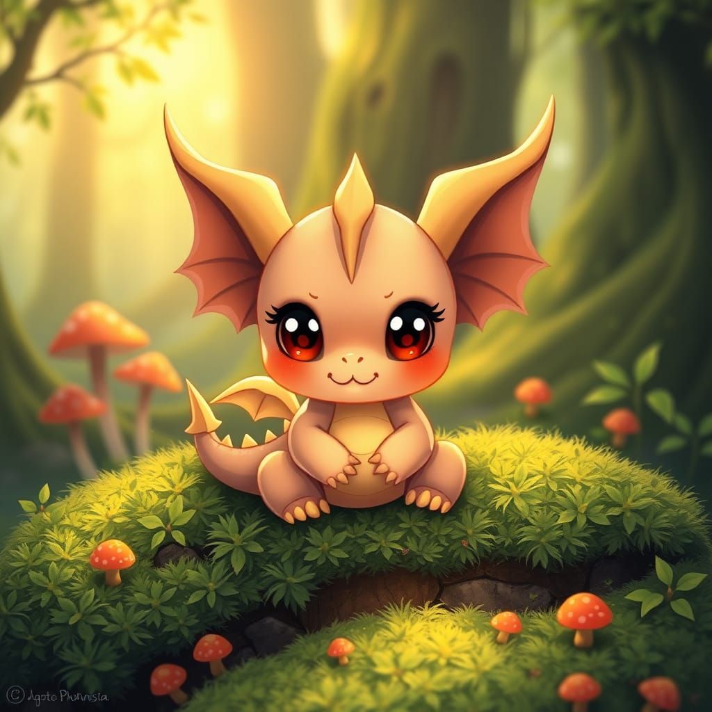 Cute Chibi Dragon in Kawaii Japanese Style