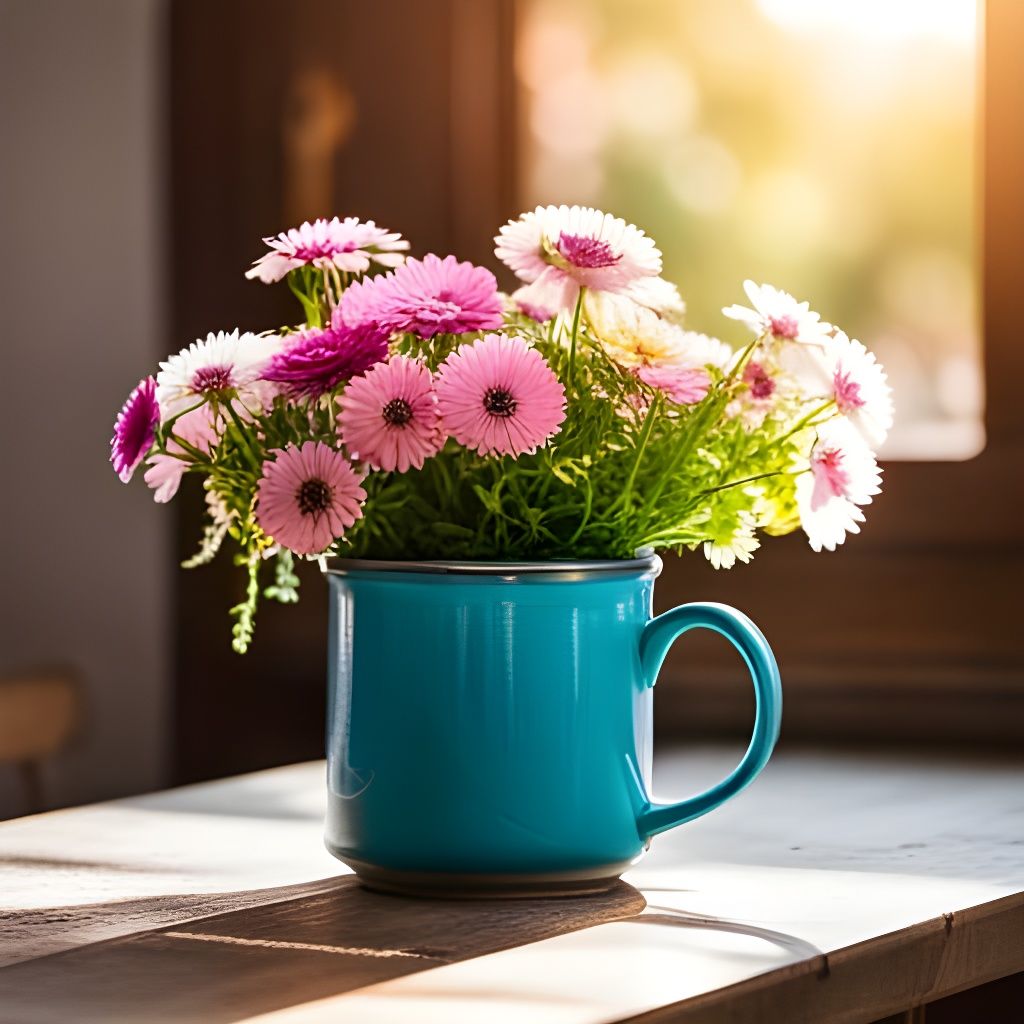 Summer Meadow Bouquet in Teal Mug Photograph