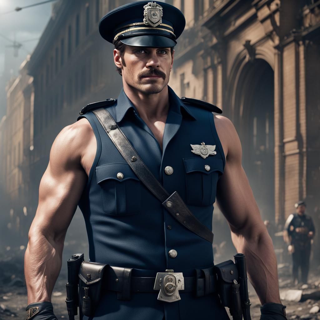 Detailed Painting of a Muscular Policeman