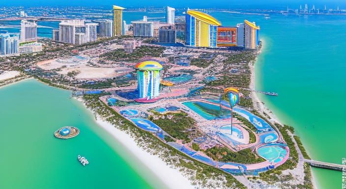 Futuristic Treasure Island Florida: Ghibli-Inspired Aerial V...