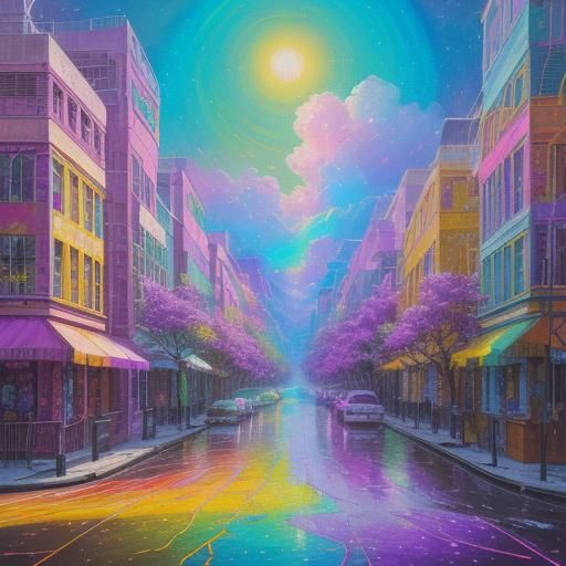 Rainbow Lit Poetry Scroll in Neo-Impressionist Style