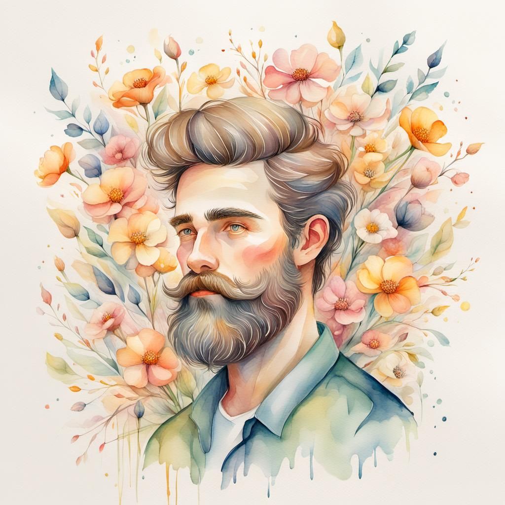 Floral Beard: Dreamy Watercolor Botanical Art