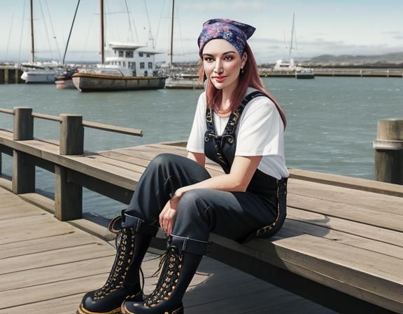 Storybook Girl on Pier in Alcohol Ink Style