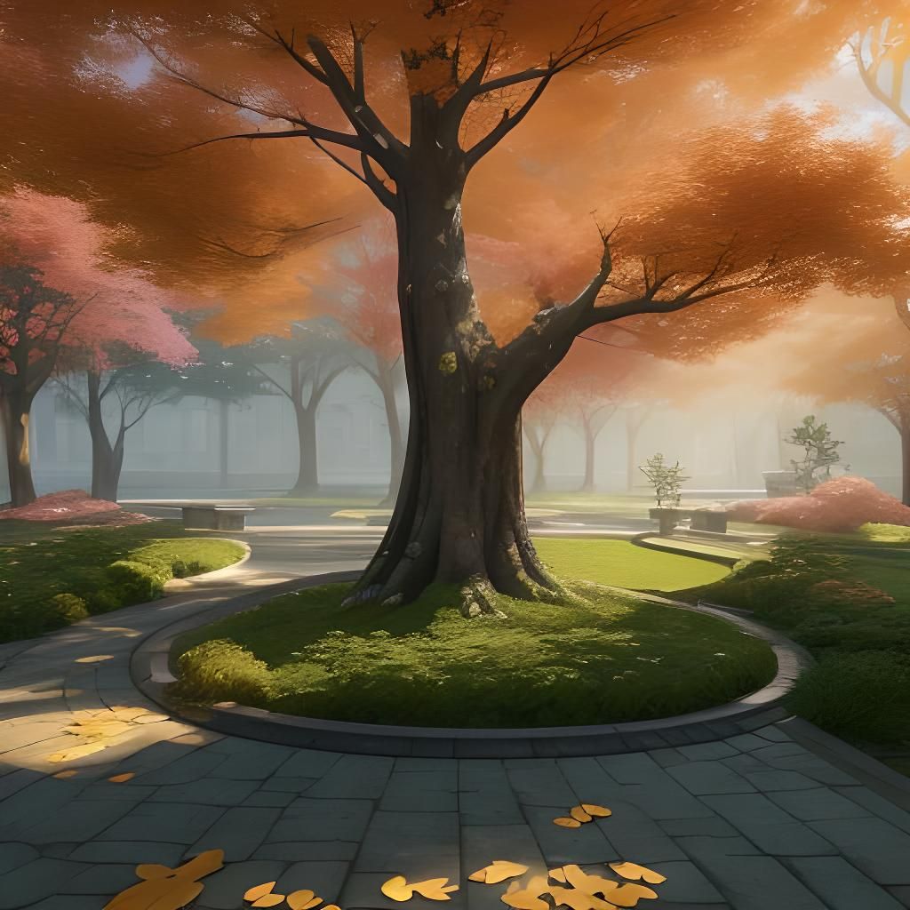 Golden Tree in Anime-Inspired 3D Art