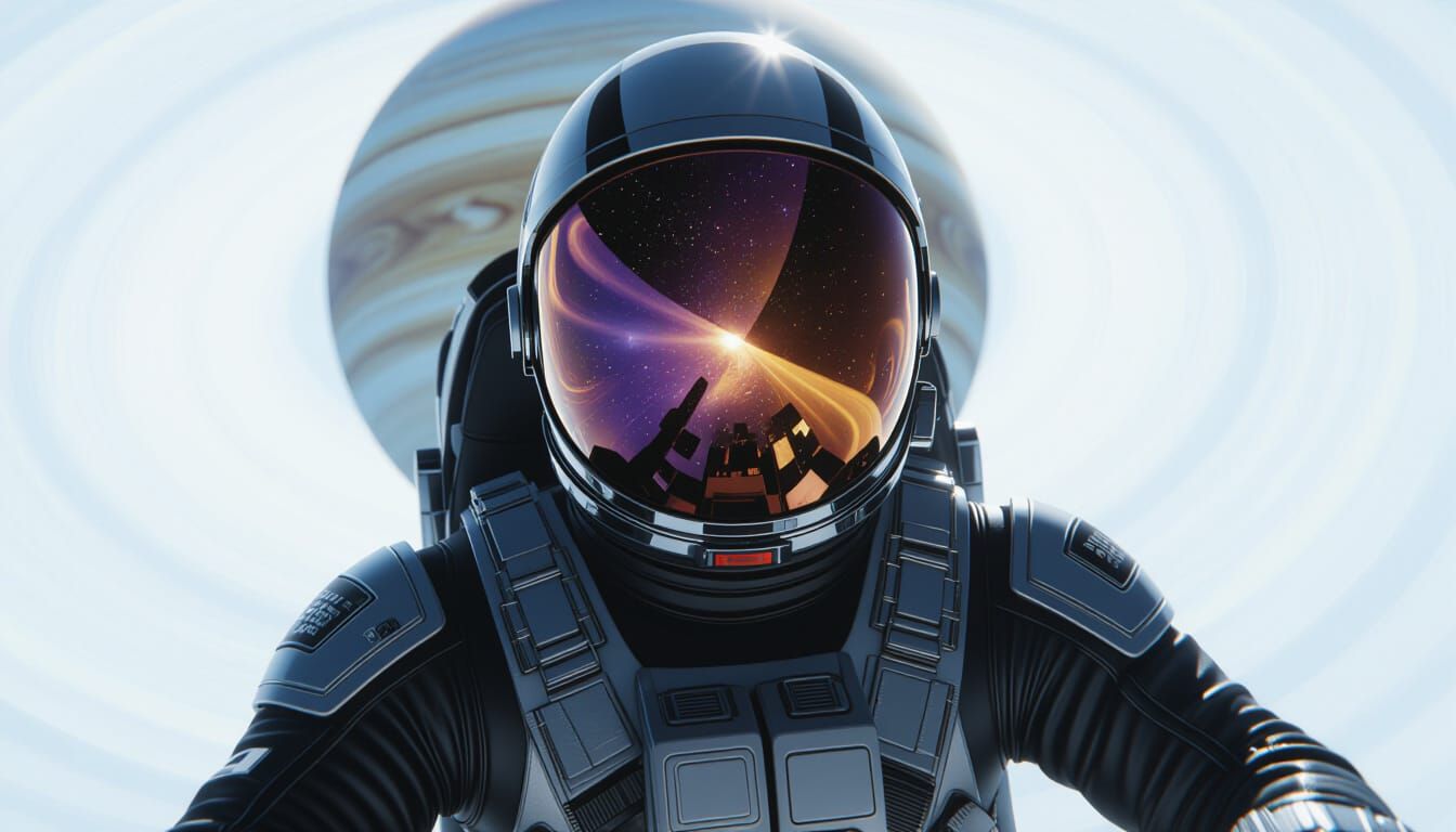 Astronaut Reflects Saturn in Visor, Cinematic Digital Art