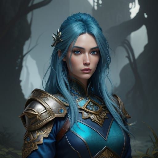Blue Haired Supermodel in Fantasy Matte Painting